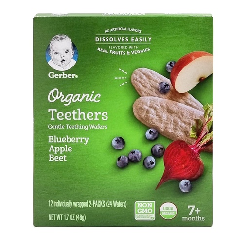 GERBER ORGANIC TEETHERS BLUEBERRY APPLE BEET 7+ MONTHS 48G