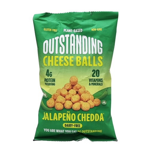 OUTSTANDING FOODS DAIRY FREE CHEESE BALLS JALAPENO CHEDDA 85G