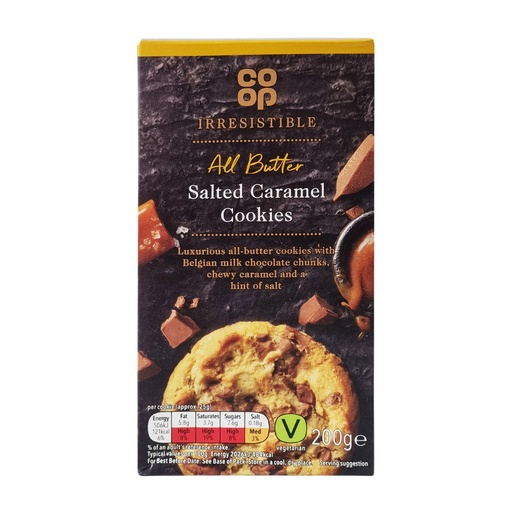 CO-OP IRRESISTIBLE ALL BUTTER SALTED CARAMEL COOKIES 200G