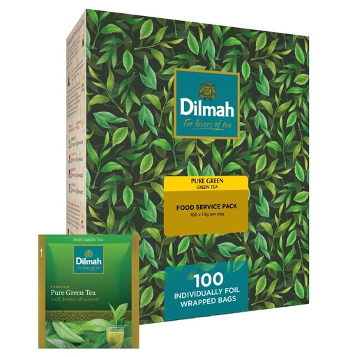 DILMAH FOOD SERVICE TEA BAGS 100 X 1.5G PURE GREEN TEA