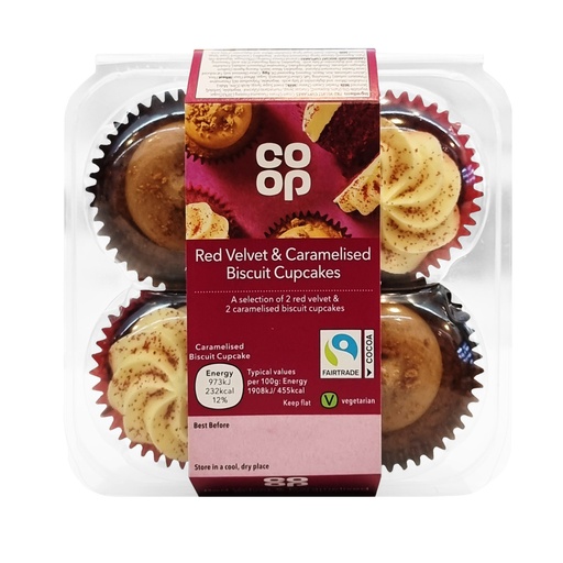 CO-OP 4 RED VELVET & CARAMELISED BISCUIT CUPCAKES