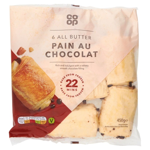 CO-OP 6 ALL BUTTER PAIN AU CHOCOLATE 450G