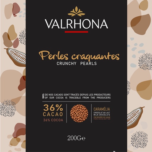 VALRHONA CARAMELIA CRUNCHY PEARLS 36% MILK CHOCOLATE 200G