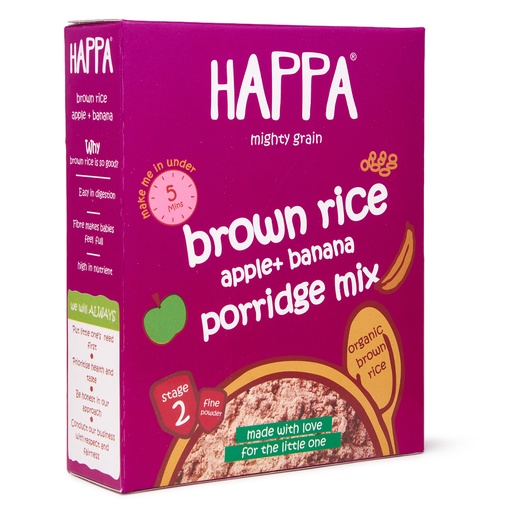 HAPPA ORGANIC CEREAL BROWN RICE APPLE + BANANA 200G