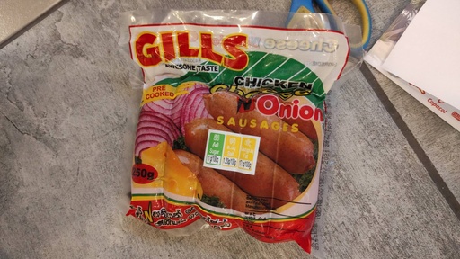 GILLS CHICKEN, CHEESE AND ONION SAUSAGES 250G