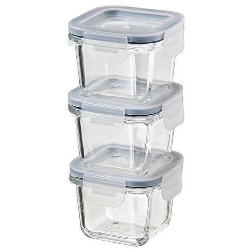 [404.449.48] IKEA 365+ 3PCS/SET FOOD CONTAINER WITH LID, SQUARE/GLASS180 ML (6.1 OZ)