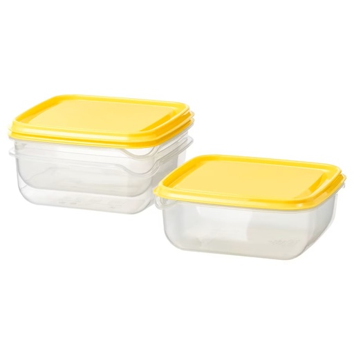 [303.358.55] IKEA PRUTA 3PCS/SET FOOD CONTAINER, TRANSPARENT/YELLOW 0.6L (20 OZ)