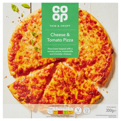 CO-OP THIN & CRISPY CHEESE & TOMATO PIZZA 314G