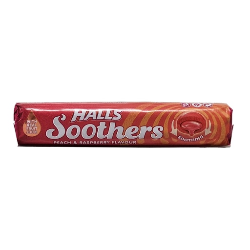 HALLS SOOTHERS RASPBERRY & PEACH 45G