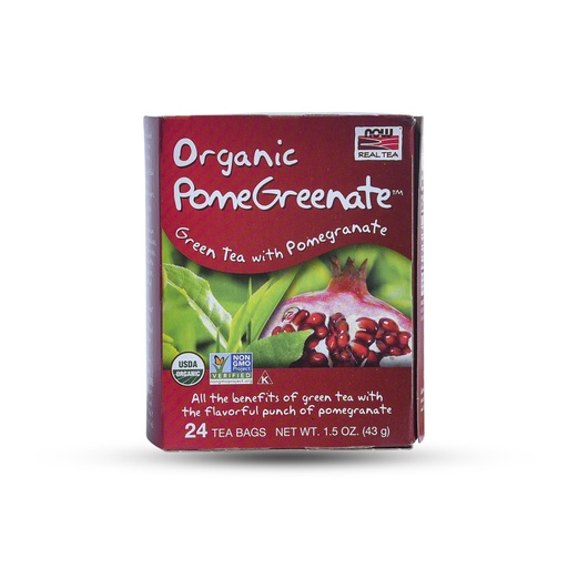 NOW REAL TEA ORGANIC POMEGREENATE GREEN TEA WITH POMEGRANATE 24/BOX