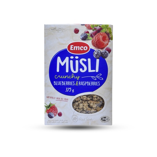 EMCO CRUNCHY MUESLI WITH BLUEBERRIES & RASPBERRIES 375G