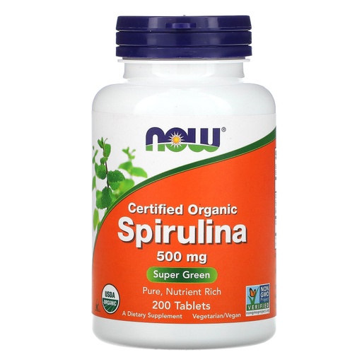 NOW SUPER GREEN ORGANIC SPIRULINA 500 MG 200 TABLETS