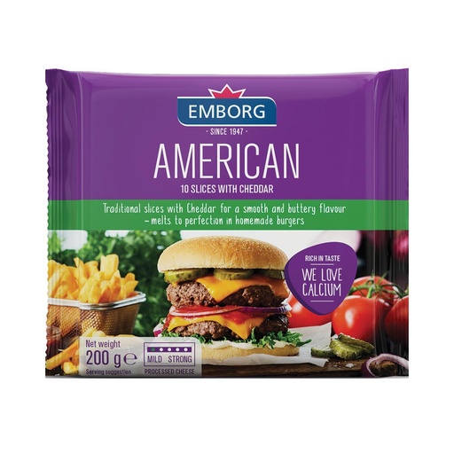 EMBORG AMERICAN CHEDDAR 10 CHEESE SLICES 200G